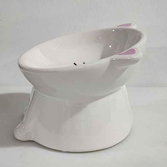 Ceramic‎ Tilted And Elevated Kitty Cat Food Bowl White - Picture 5 of 12